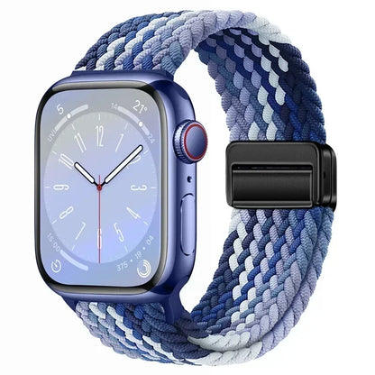Nylon Braided Loop Apple Watch Band – Magnetic Metal Bracelet Strap for Ultra 2, Series 3–9 & SE (40mm–49mm) Adjustable Wristband