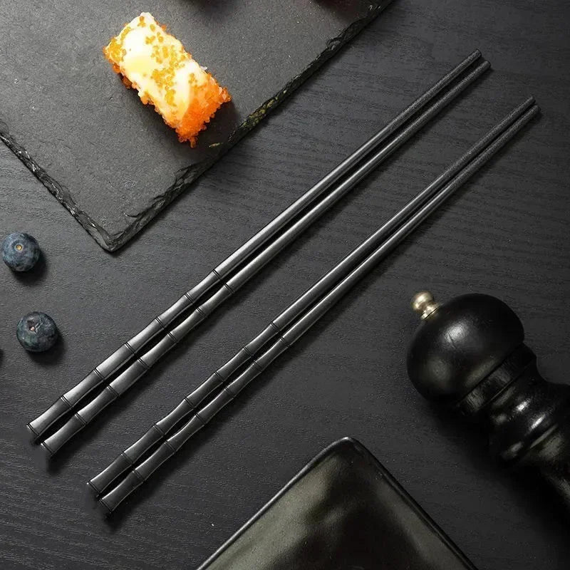 Reusable Black Alloy Chinese Chopsticks – Food Grade, Safe Bamboo, High-Temperature Sterilizable Sushi Sticks