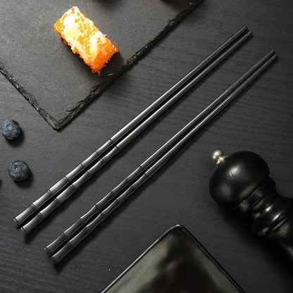 Reusable Black Alloy Chinese Chopsticks – Food Grade, Safe Bamboo, High-Temperature Sterilizable Sushi Sticks