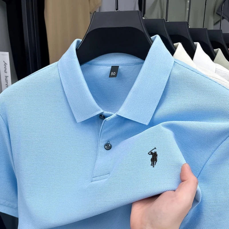 Men's 100% Cotton Luxury Polo Shirt - 2026 Summer Pony Embroidered Golf Casual Top