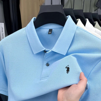 Men's 100% Cotton Luxury Polo Shirt - 2026 Summer Pony Embroidered Golf Casual Top