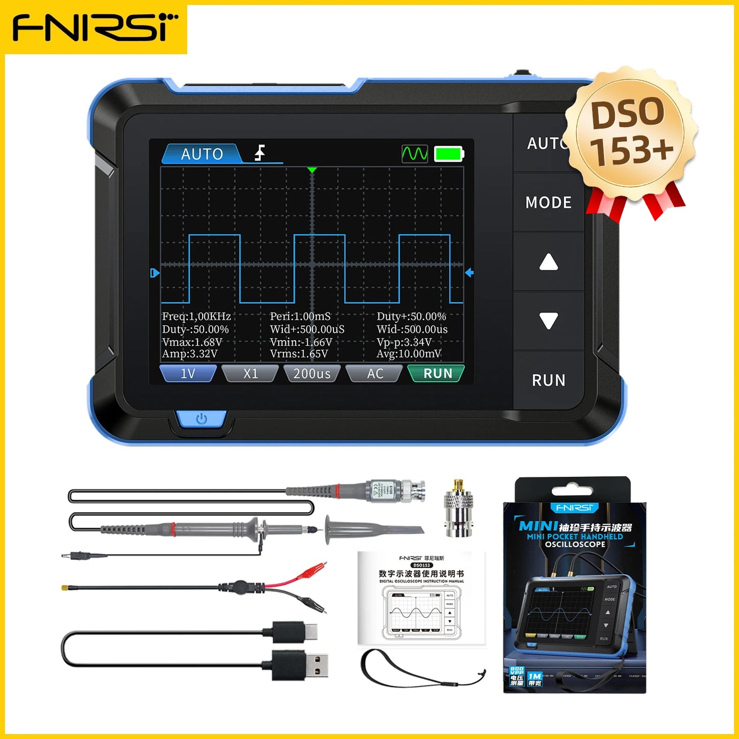 FNIRSI DSO510 DSO152 DSO153 Mini Handheld Digital Oscilloscope | 2-in-1, 48MS/s, 10MHz Bandwidth for Electronic Repair