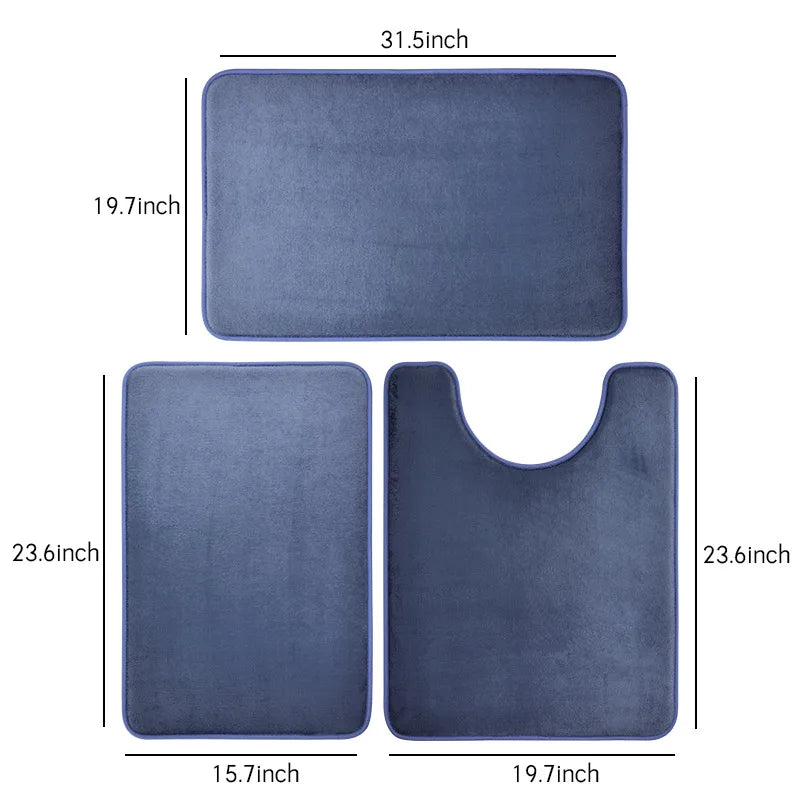 3 Piece Bathroom Mat Set – Non-Slip Toilet, Shower & Bath Floor Absorbent Rugs, Soft Comfortable Carpet for Laundry Room