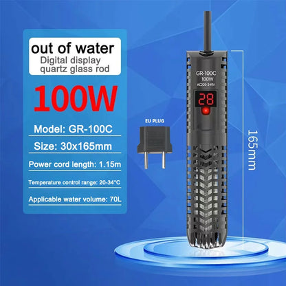 25W-300W Fish Tank Aquarium Heating Rod - Quartz Glass with Digital Display & Automatic Thermostat for Aquariums