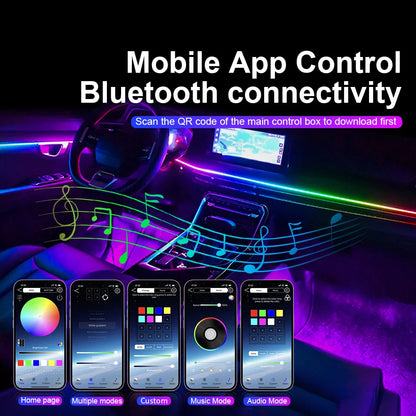 10/14/18-in-1 LED Car Ambient Lights – 213 64 Color RGB Bluetooth Rainbow Acrylic Strips, Atmosphere Lamp Kit 12V