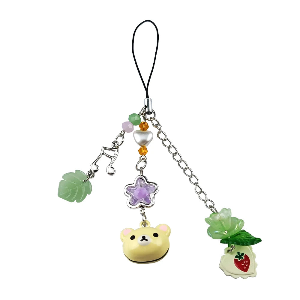 Cute Bear Strawberry Beaded Phone Charm - Y2K Coquette Keychain & Handbag Pendant Accessory Gift