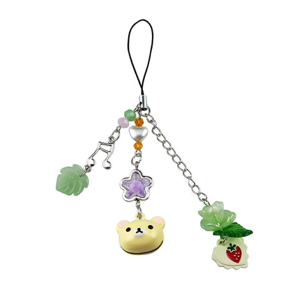 Cute Bear Strawberry Beaded Phone Charm - Y2K Coquette Keychain & Handbag Pendant Accessory Gift