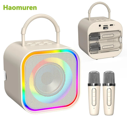Haomuren Mini Karaoke Machine for Kids – Portable Bluetooth Speaker with 2 Mics, All-in-One Home Party Toy & Gift for Girls