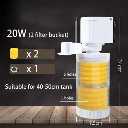 220V Silent Aquarium Filter – Submersible Water Pump with Bio Sponge, Skimmer & Waves Maker for Turtle & Fish Tanks