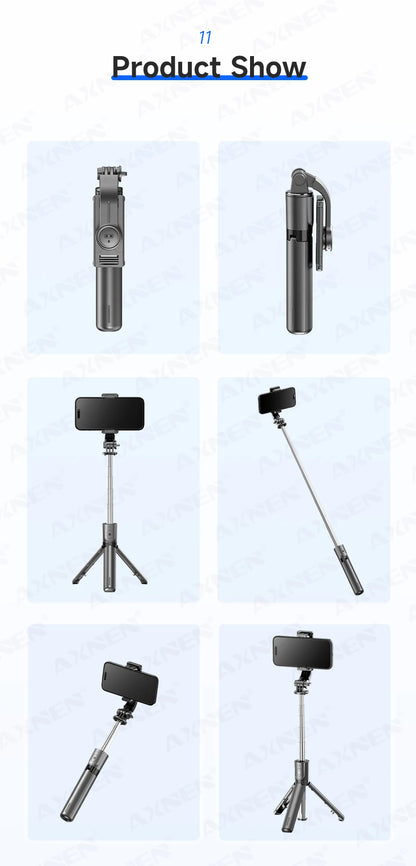 Bluetooth Selfie Stick Tripod with Wireless Remote and Phone Holder – Adjustable Desktop Stand for iPhone & Android, Optional Fill Light