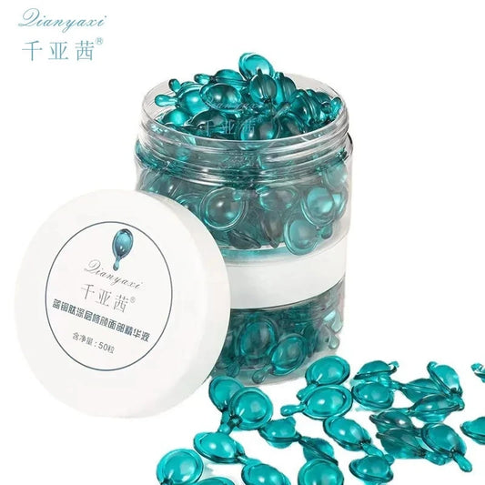 50Pcs Blue Copper Peptide Face Serum Capsules - Night Moisturizing Firming & Skin Rejuvenation Care