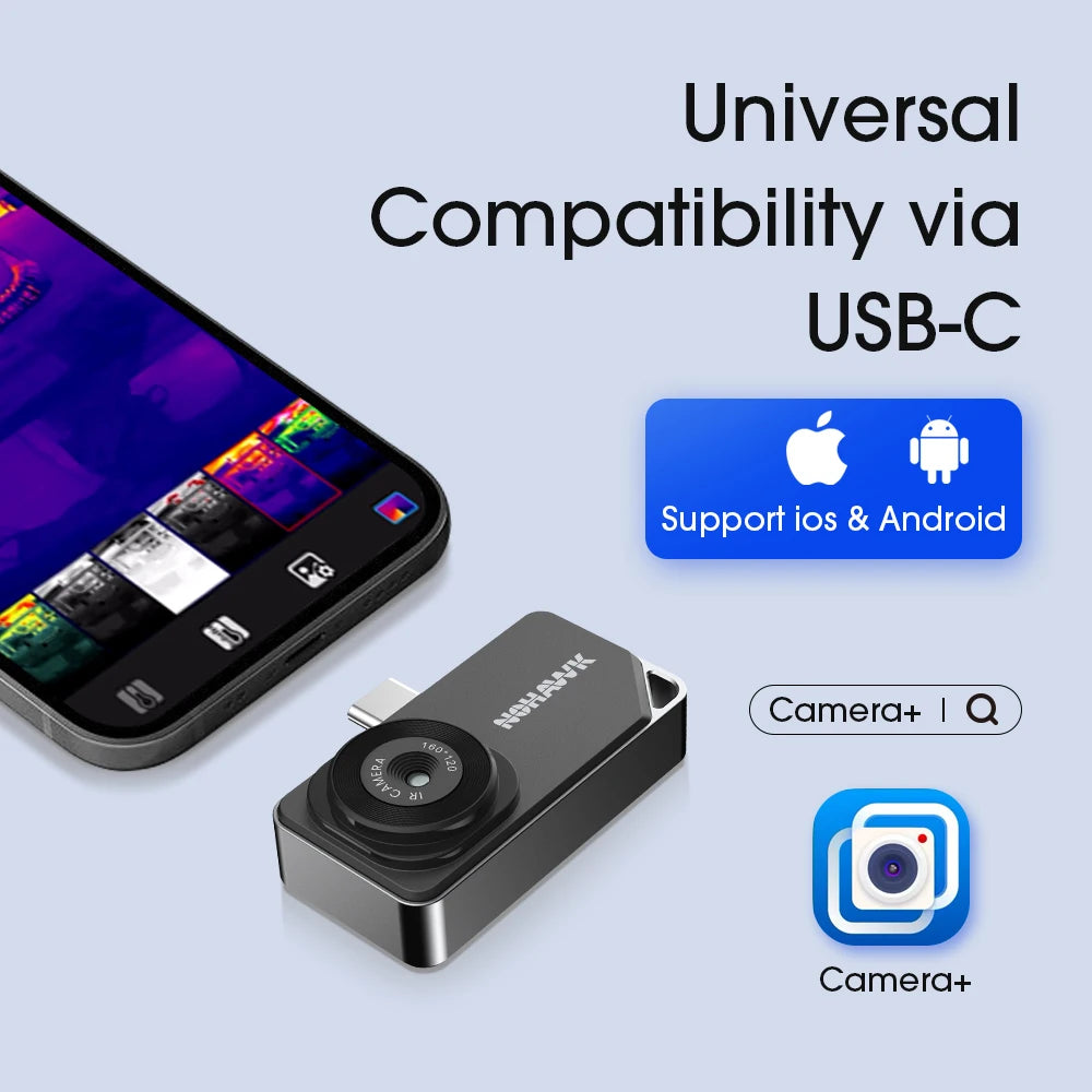 USB-C Thermal Camera for iOS & Android - 320×240 Super Resolution, 160×120 IR Thermal Imager, -4°F to 842°F Temperature Range