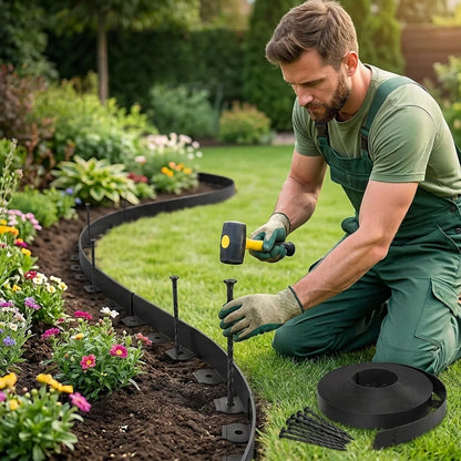 No-Dig Landscape Edging Kit - 33-100FT Plastic Garden Border with Anchoring Spikes