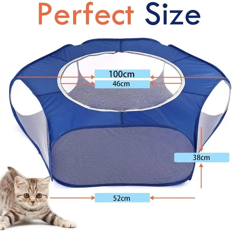 Portable Small Animal Playpen - Foldable Pet Cage with Transparent Mesh for Cats & Chickens
