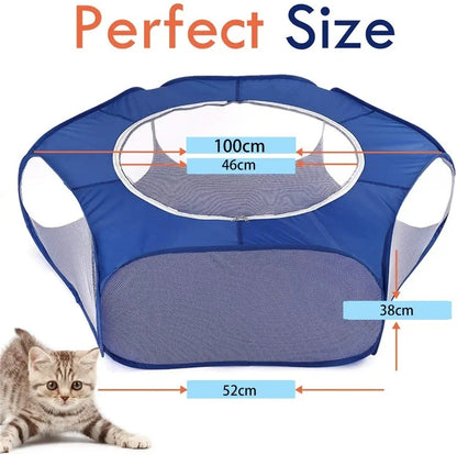 Portable Small Animal Playpen - Foldable Pet Cage with Transparent Mesh for Cats & Chickens