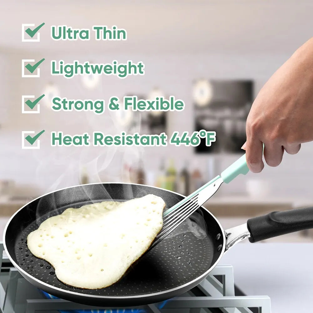 Silicone-Edged Fish Spatula - Stainless Steel, Heat-Resistant, Slotted Turner for Cooking