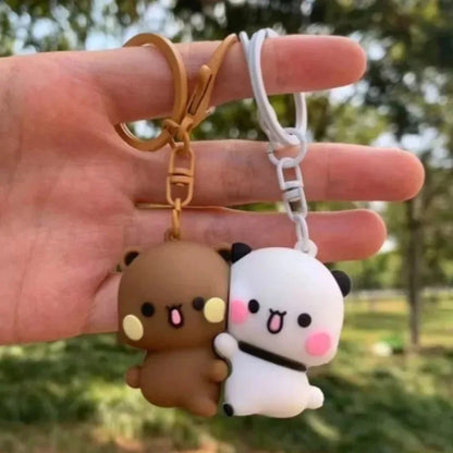 Cute Bubu Dudu Panda Magnetic Keychain - Cartoon Couple Backpack Pendant with Toy Figures, Fantasy-Themed Gift Accessories