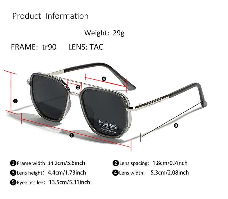 Peekaboo TR90 Polarized Sunglasses – Retro Metal Square Style for Men & Women, UV400 Double Bridge Driving Glasses