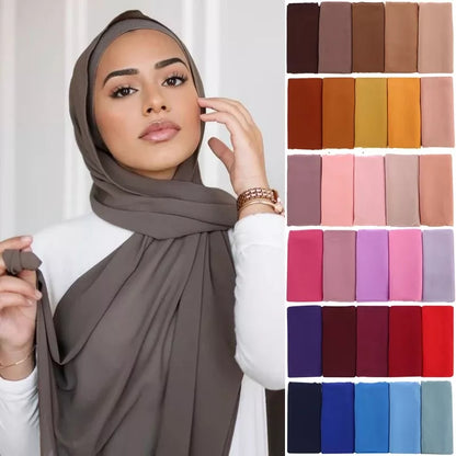 Long Solid Color Chiffon Hijab Scarf for Women - Muslim Head Wrap Ladies Veil Jersey Scarves