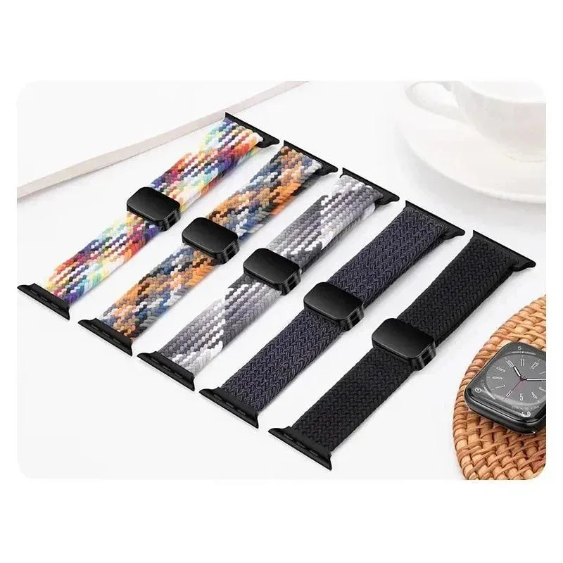 Nylon Braided Watch Band for Apple Watch – Compatible with Series SE, 3–10 & Ultra (38–49mm Adjustable Sport Strap)