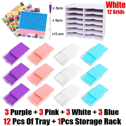 HOMFUN 5D Diamond Painting Tray Kit – 12/24/48 Slots with Storage Rack Organizer for Drill Plate Accessories