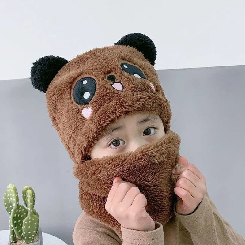 Fashionable Kids Beanie Set - Autumn & Winter Cartoon Scarf Hat, Double Layer Wool, Warm Boys & Girls Winter Hat