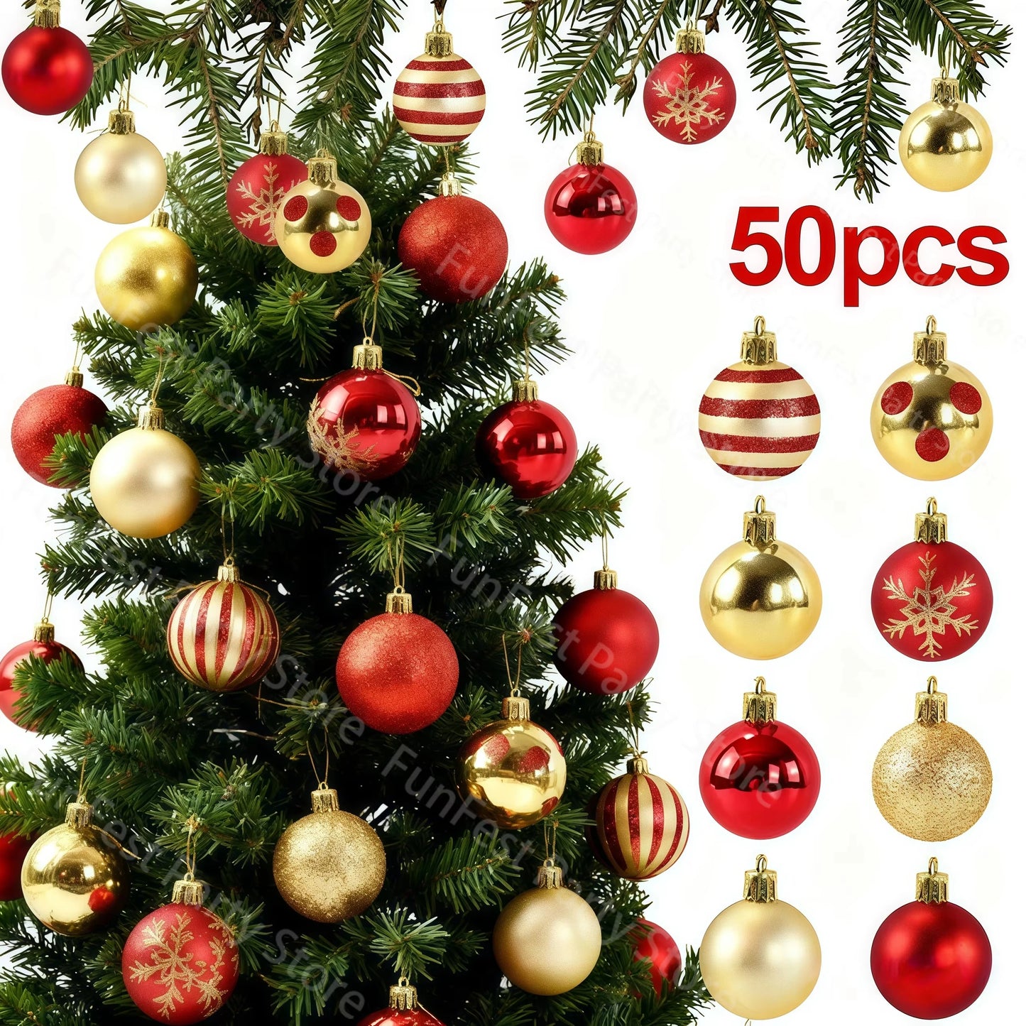 50PCS Christmas Tree Ornaments – Hanging Balls Baubles for Xmas 2025 Home Decor & 2026 New Year Gifts