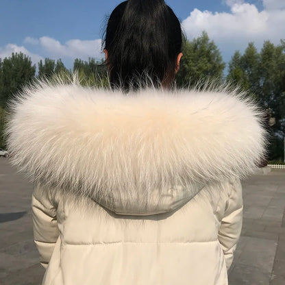 Natural Raccoon & Fox Fur Scarf – Luxury Women’s Winter Fur Collar and Hood Trim for Coats & Jackets