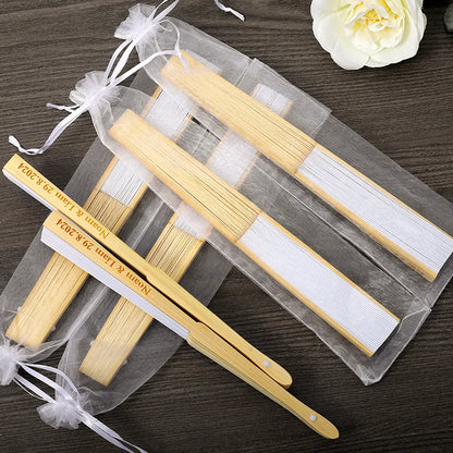 50-100 Personalized Engraved Folding Silk Hand Fans with Gift Bag - Custom Wedding Fans, Elegant Decorations