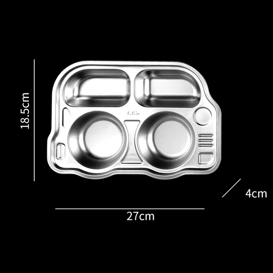Kids Stainless Steel Dinner Plate - 304 Food Grade Cartoon Divided Plate for Breakfast, Meals, Home & Kindergarten Use
