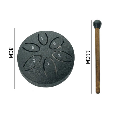 3-Inch 6-Tone Steel Tongue Drum — Mini Hand Percussion Instrument with Ethereal Drum Sticks for Outdoor & Rain Drum Music