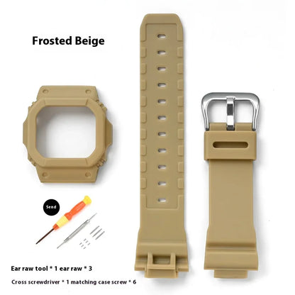 Matte Resin Bezel and Rubber Strap Set for Casio G-Shock DW-5600, GW-M5610, G-5000 & GWB-5600 - Replacement Watch Case and Band Accessories
