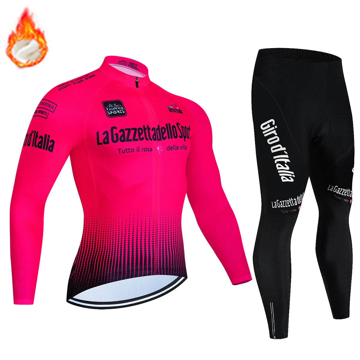 Tour De Italy D'ITALIA Cycling Clothes – Men's Fleece Jersey & Bib Pants Sports Set, Bicycle Uniform Costume