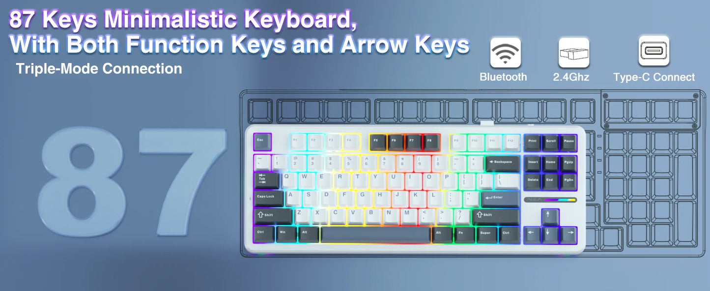 AULA F87 Pro 75% TKL Mechanical Gaming Keyboard – Wireless, Hot-Swap, RGB, Bluetooth, Gasket Mount, New 2024 Colors