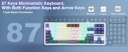 AULA F87 Pro 75% TKL Mechanical Gaming Keyboard – Wireless, Hot-Swap, RGB, Bluetooth, Gasket Mount, New 2024 Colors