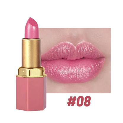 6 Colors Gold Bar Tube Lipstick – Matte, Pearlescent Glitter, Velvet Texture, Valentine's Day Gift (1PC)