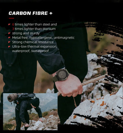 NORTH EDGE ALPS 45MM Men's Outdoor Sports Watch Waterproof Compass Metronome Carbon Fiber Case Nylon Strap