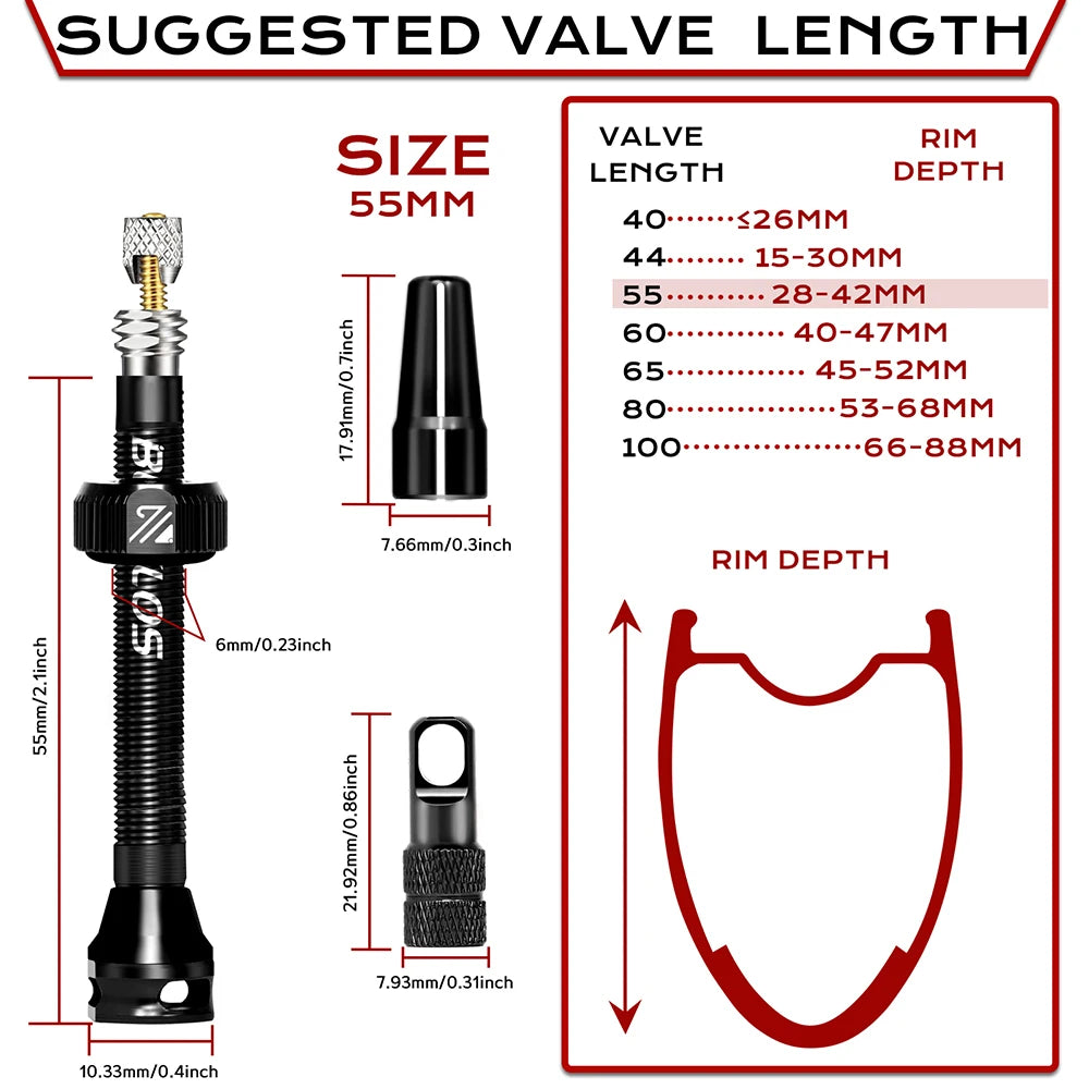BUCKLOS Presta Tubeless Valve Stem 40/44/55/60mm — High-Quality Bike Tire Nipple for Road & MTB