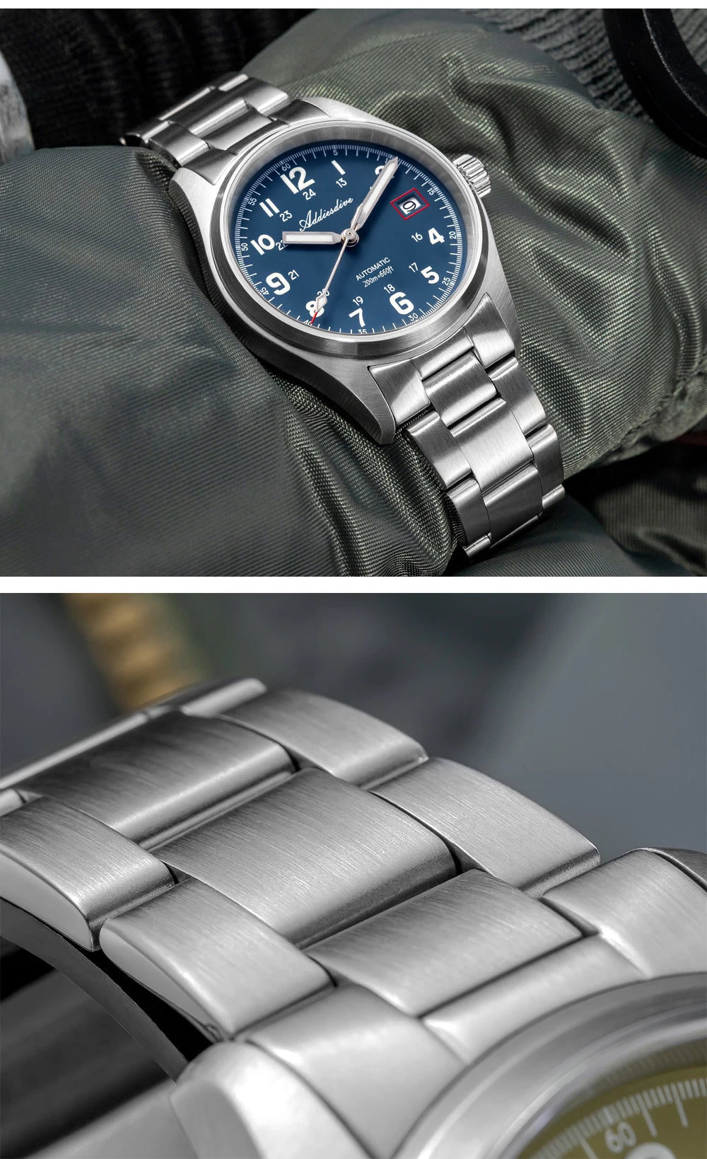 ADDIESDIVE AD2070 Men’s Automatic Mechanical Watch – Sapphire Crystal, 20Bar Waterproof, Super Luminous Stainless Steel