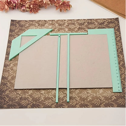 4Pcs Scrapbook Ruler Set - L-Ruler, T-Ruler, Spacing Guide & Corner Square for Album Making
