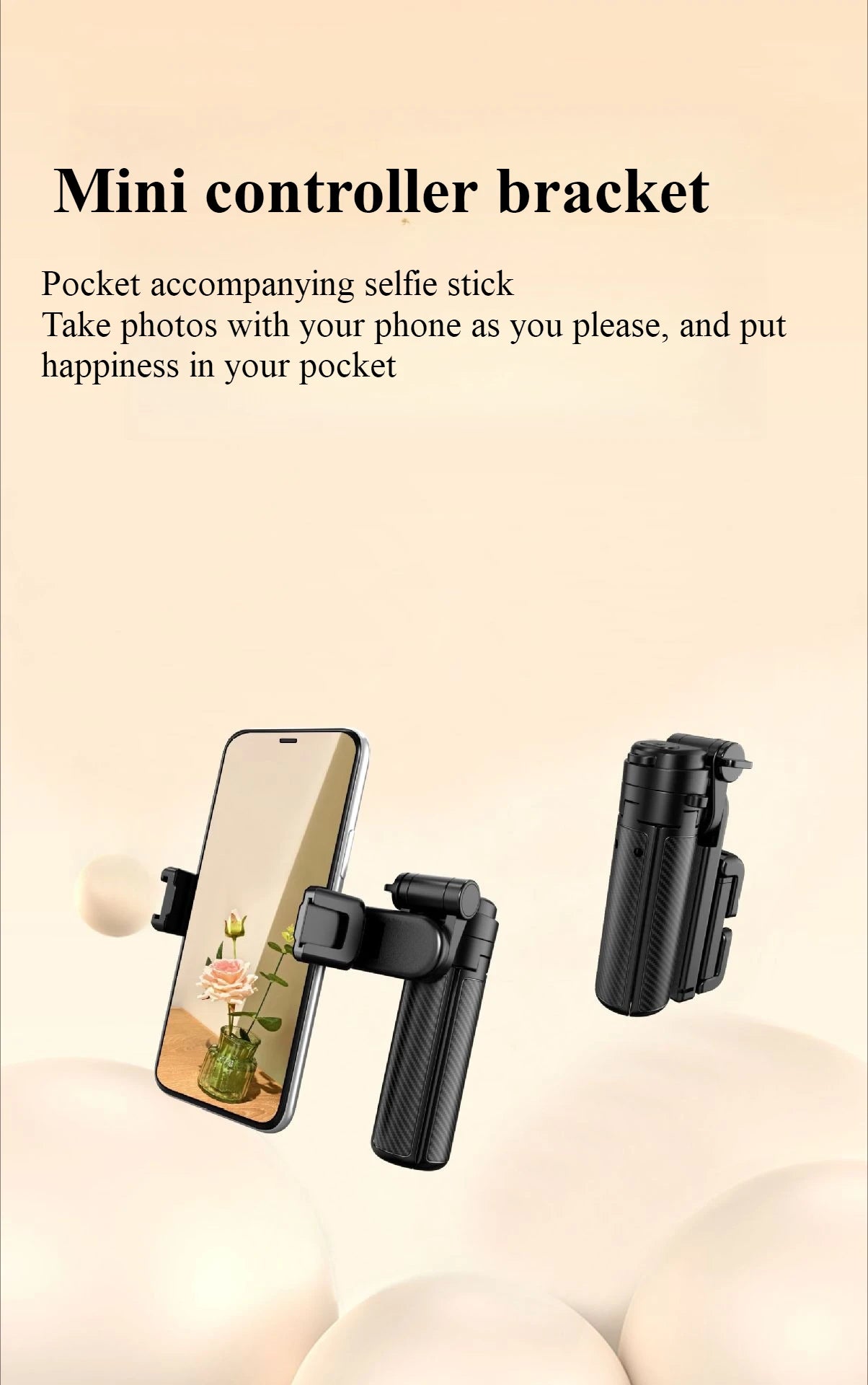 Mini Selfie Stick & Three-Corner Stand – Foldable Phone Holder with Detachable Remote for iPhone & Smartphones, Portable Travel Bracket