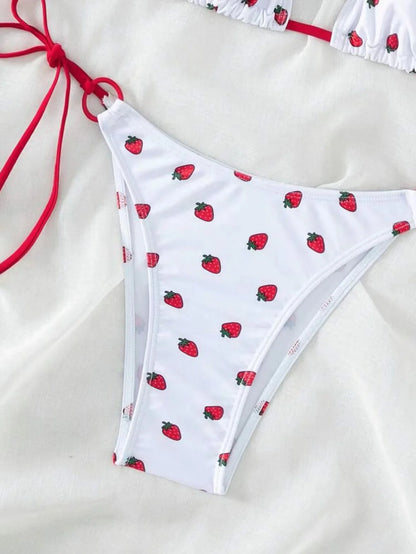 Women’s Strawberry Print Halter Bikini Set – Cute Two-Piece Swimwear, Beach Bathing Suit Summer Beachwear Outfit