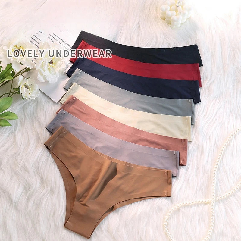 4PCS Seamless Brazilian Panties Set – Ice Silk Ultra-Thin Low Waist Women’s Briefs Sexy Soft Breathable Bikini Lingerie Underwear