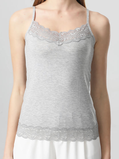 Women’s Lace Trim Camisole Vest – Solid Color Casual Sleeveless Tank Top with Lace Splicing, Inner or Outer Wear Crop Top