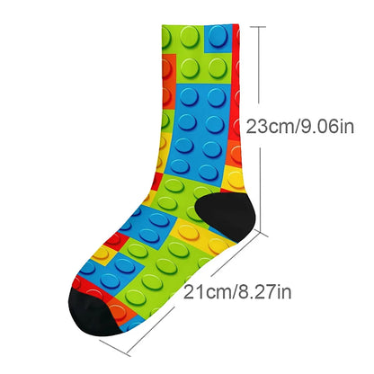 Building Block Novelty Socks - Fun Harajuku Hip-Hop Crew Compression Socks for Party Gifts