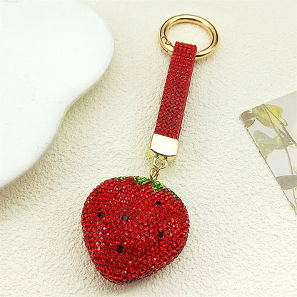 Kawaii Watermelon Crystal Keychain – Gold Alloy Leather Fruit Keyring for Women & Men, Bag & Car Accessory