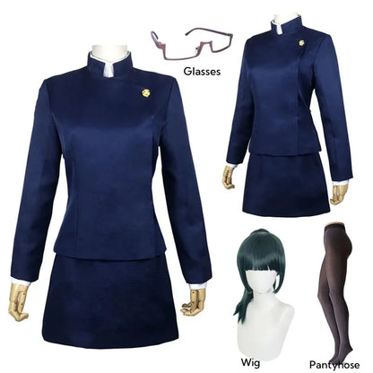 Jujutsu Kaisen Maki Zenin Cosplay Costume - Full Set with Wig, Glasses, Top and Skirt for Halloween and Anime Conventions
