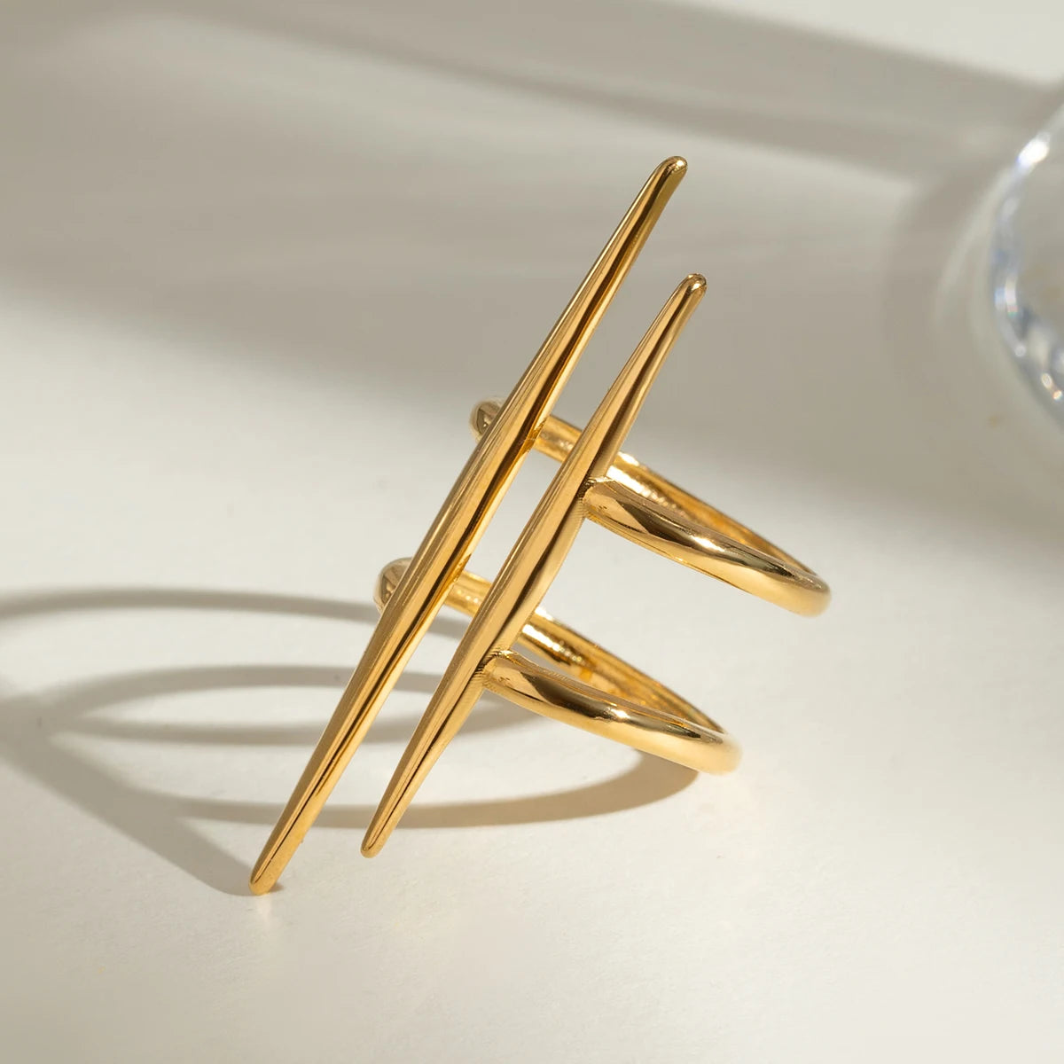 Vintage 18K Gold Plated Double Line Open Ring – Stainless Steel Women’s Anti-Allergic Daily Jewelry