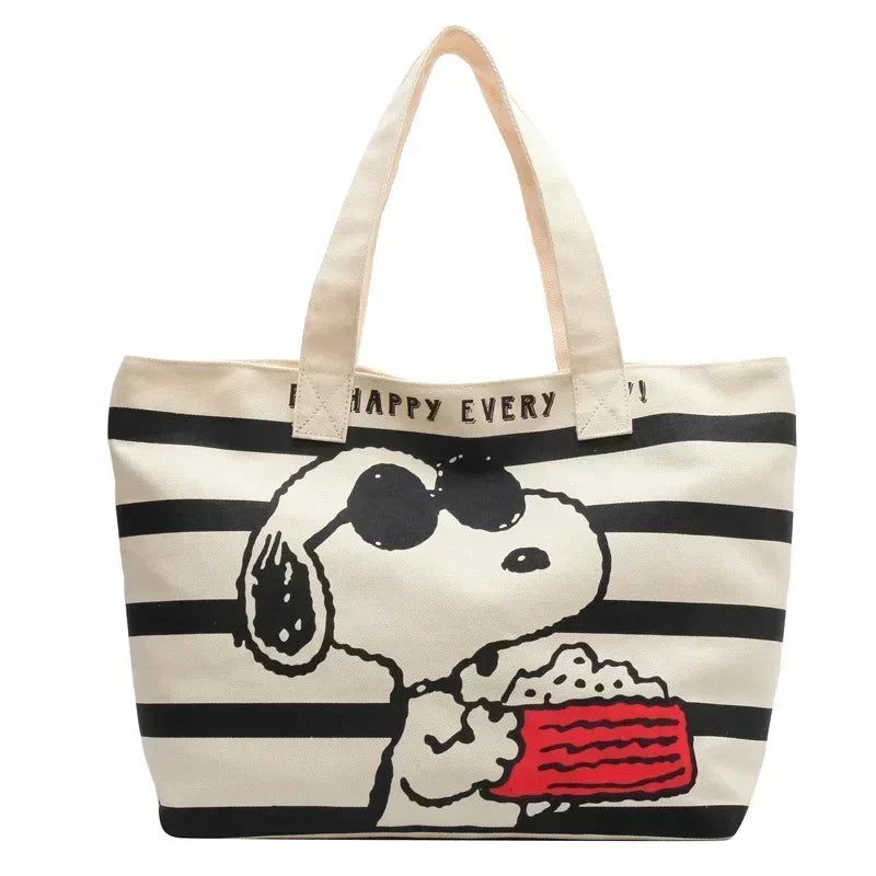 Disney Minnie & Snoopy Cartoon Canvas Tote Bag – Large Capacity Cute School & Mommy Bag for Books, Students & Everyday Use