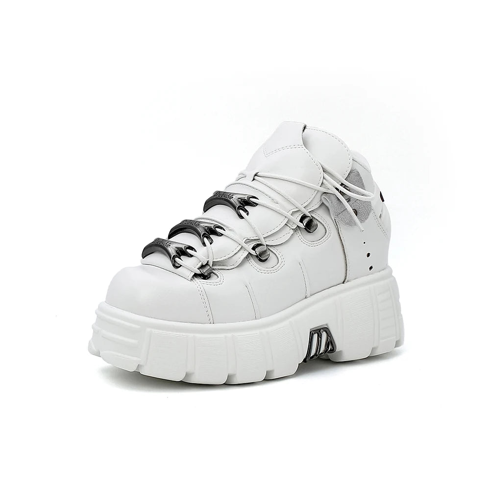 New 2024 Punk Style Women's Platform Shoes – 6CM Lace-Up Rock Boots with Metal Decor